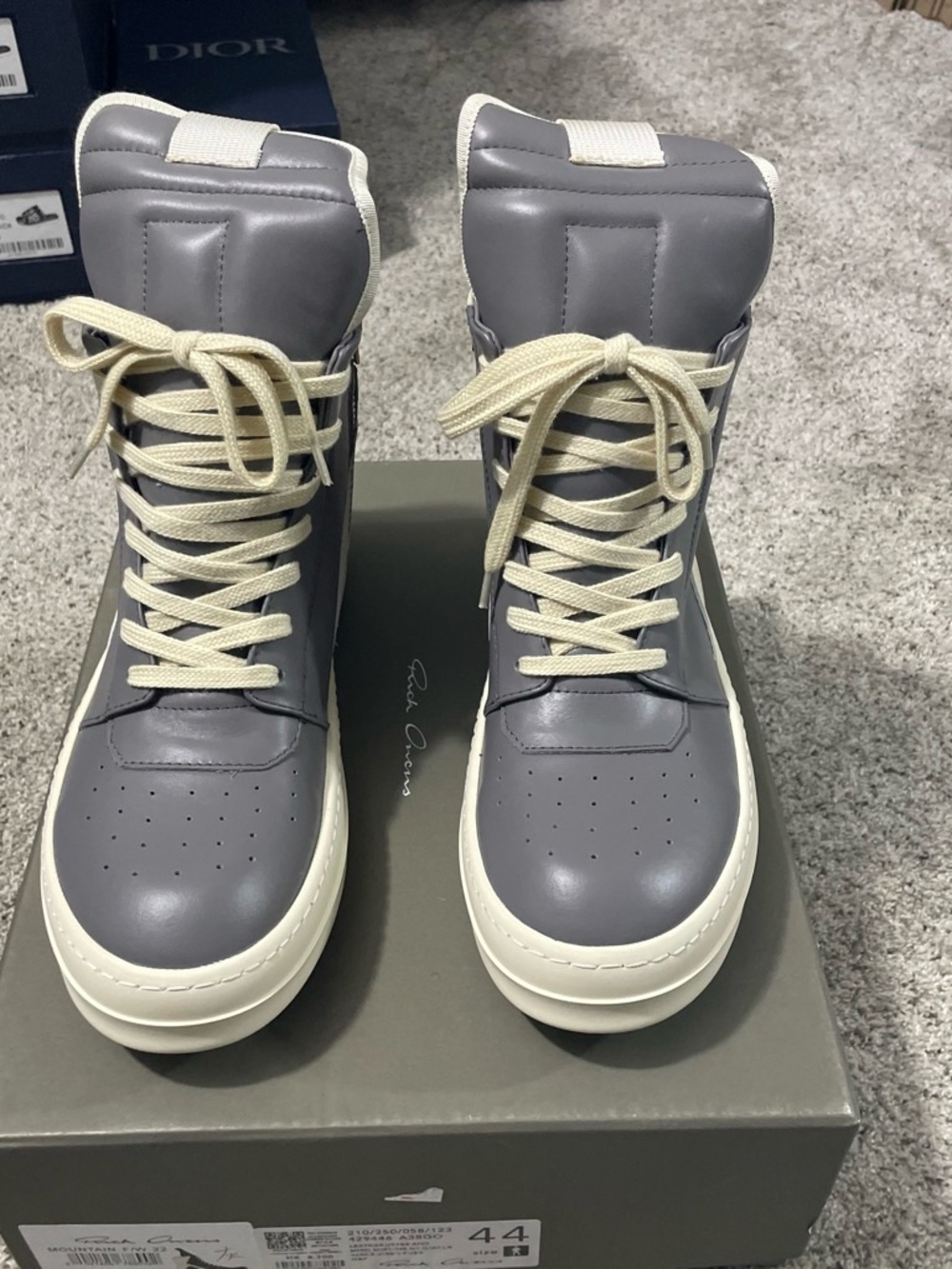 Rick Owens Grey High-Top Sneakers with Cream Laces